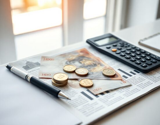 Turkish Lira banknotes and coins with financial documents on a desk, representing economic data analysis.