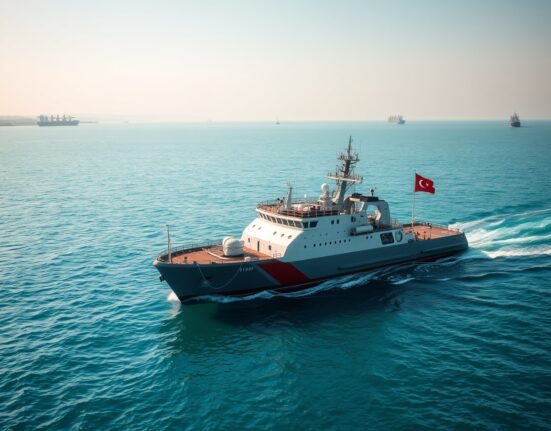 Turkish naval vessel conducting mine clearing operation in the Strait of Hormuz, highlighting Turkey's potential role in the Hormuz mine clearing operation.