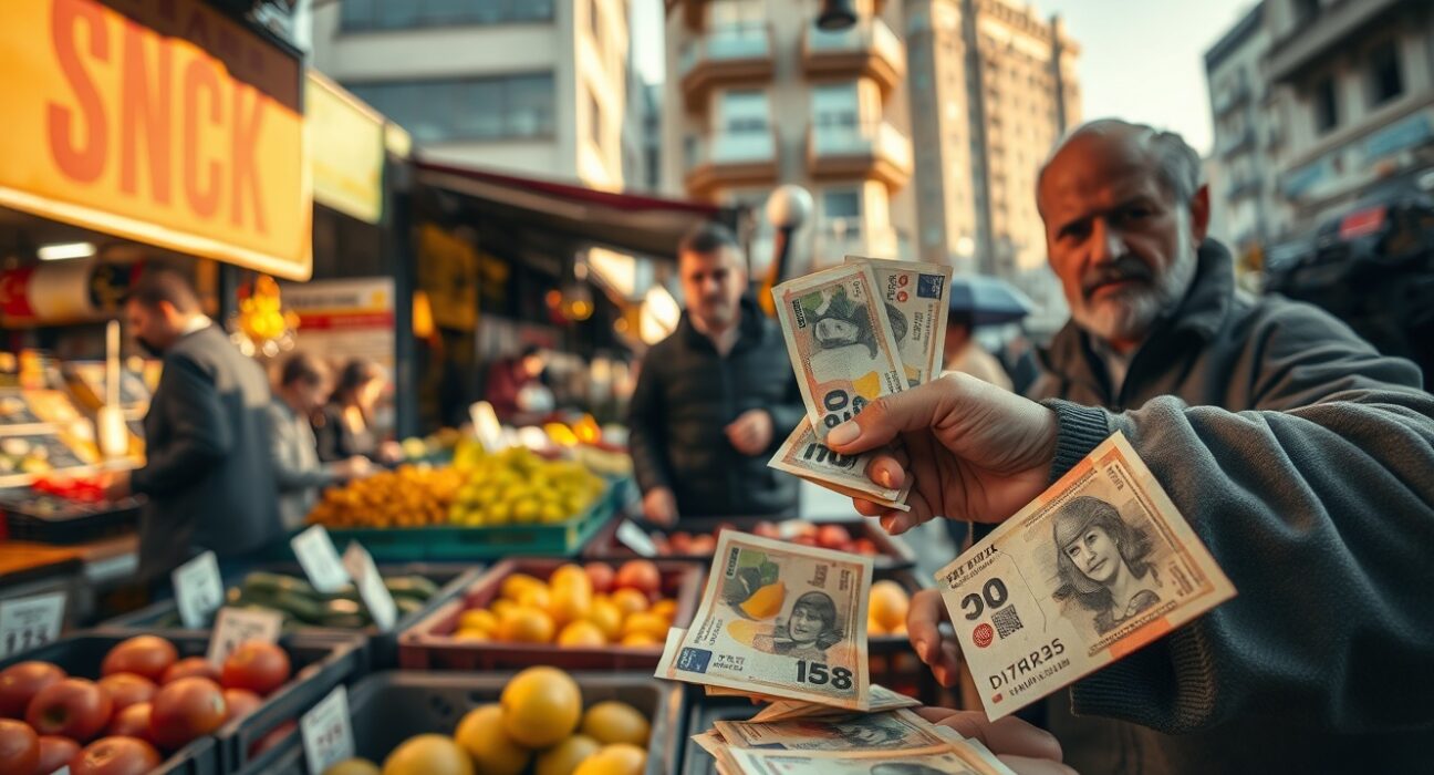 Shoppers and vendor at a Turkish market, illustrating consumer price inflation in Turkey.