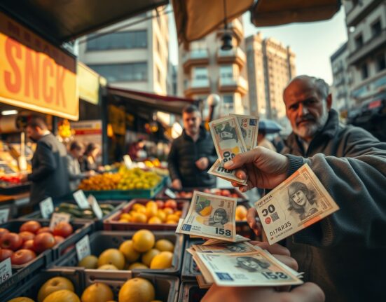Shoppers and vendor at a Turkish market, illustrating consumer price inflation in Turkey.