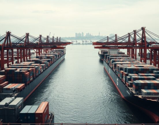 Container ships at a Turkish port, symbolizing trade activity.