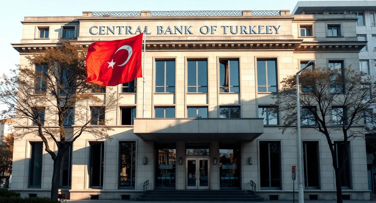 Central Bank of Turkey building in Ankara on a clear day, representing economic data release.