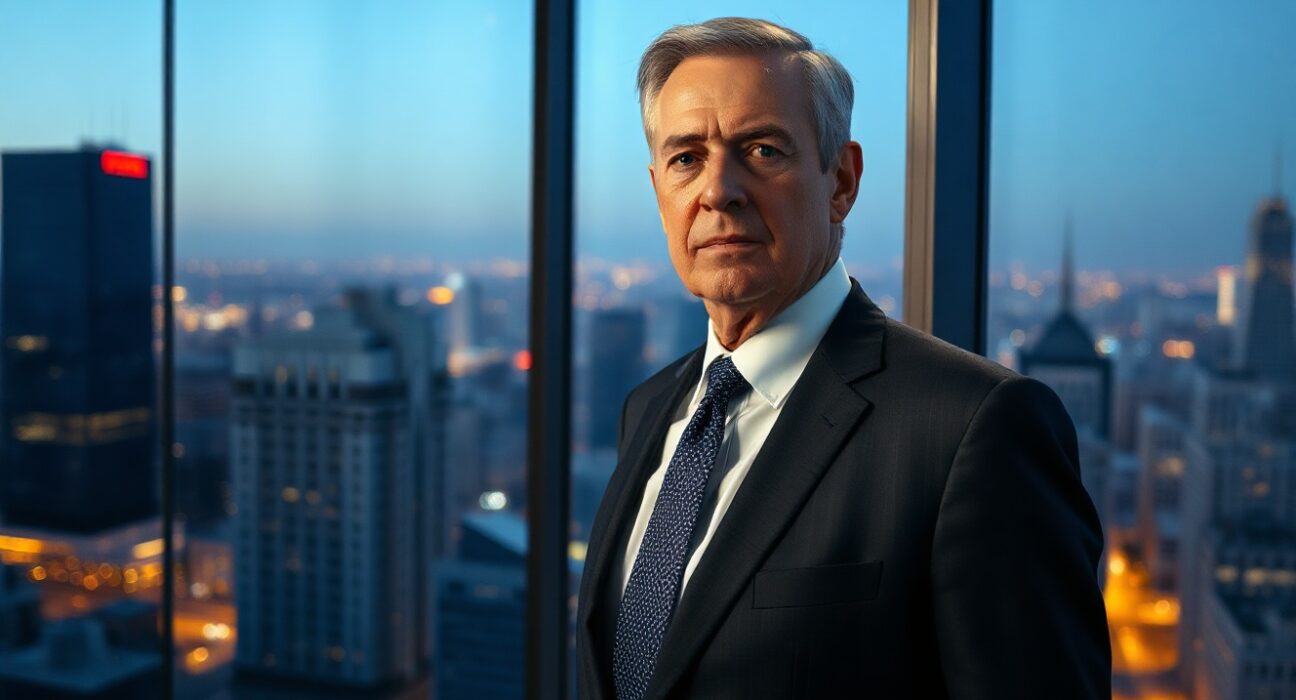 Raphael Zagury, CEO of Twenty One Capital, in a modern office with a serious expression.