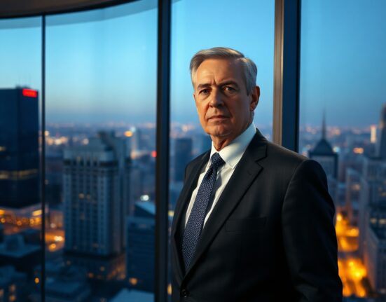 Raphael Zagury, CEO of Twenty One Capital, in a modern office with a serious expression.