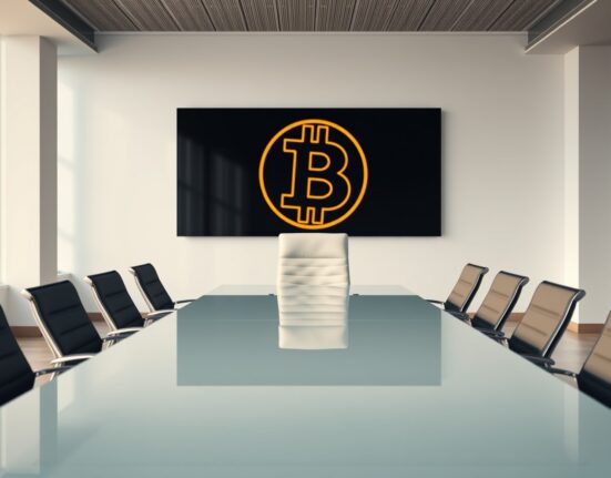 Empty boardroom chair symbolizing CEO resignation at a Bitcoin treasury company