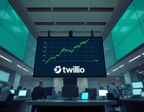 Twilio stock chart showing a spike after the company reported its highest revenue growth in three years, highlighting a strong earnings report.
