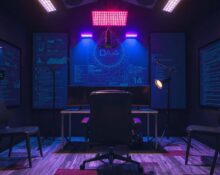 Empty streaming setup with microphone and camera, representing Twitch content used for AI training
