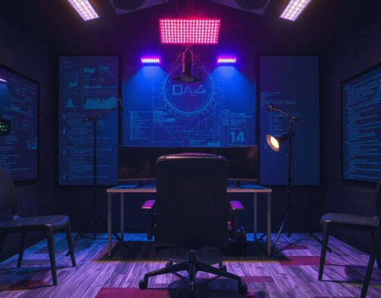 Empty streaming setup with microphone and camera, representing Twitch content used for AI training