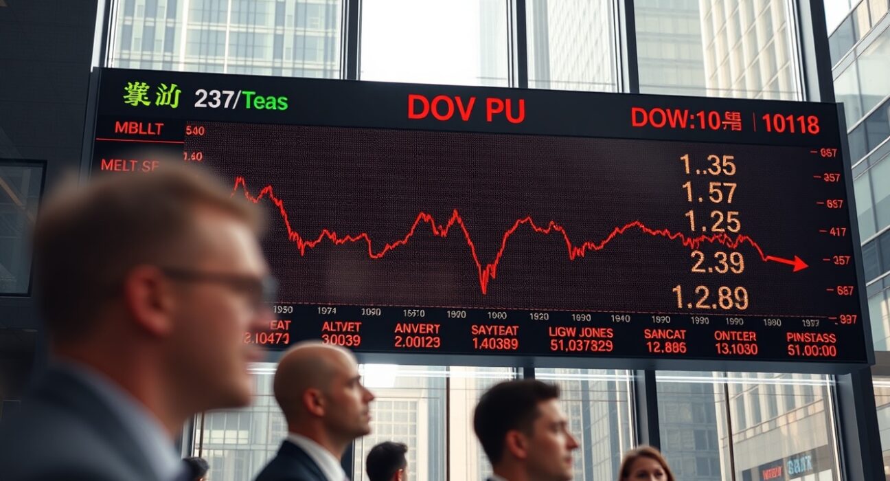 Dow Jones Industrial Average board showing mixed earnings impact