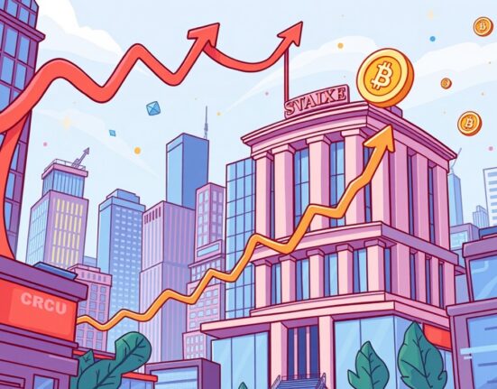 A vibrant cartoon illustrating the U.S. stock market soaring, symbolizing growth and positive economic trends impacting investment landscapes.