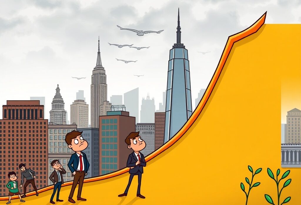 Cartoon illustration showing the U.S. stock market indices declining, conveying early trading challenges and investor sentiment.