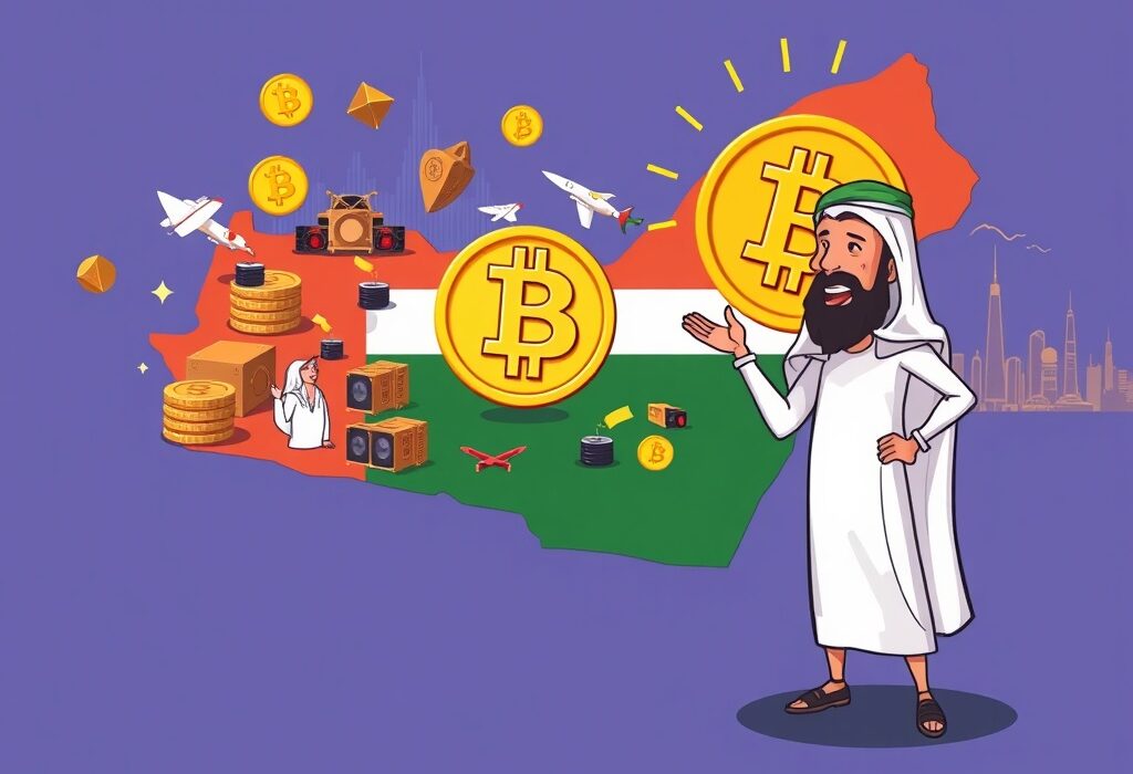 A vibrant cartoon illustrating the UAE's significant UAE Bitcoin holdings, symbolizing its strategic position in the global crypto landscape.