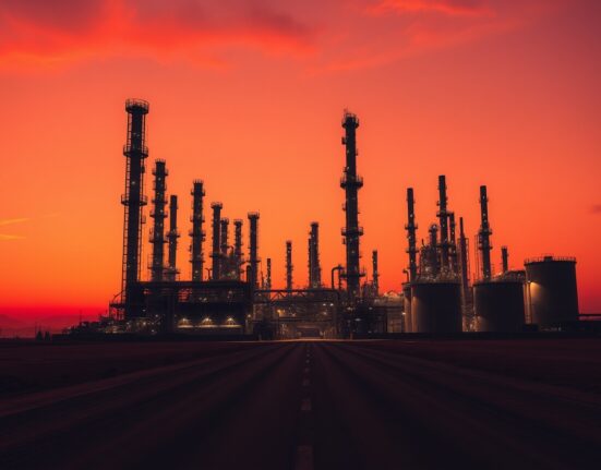 Oil refinery at sunset symbolizing the bearish impact of the UAE exit from OPEC on oil prices.
