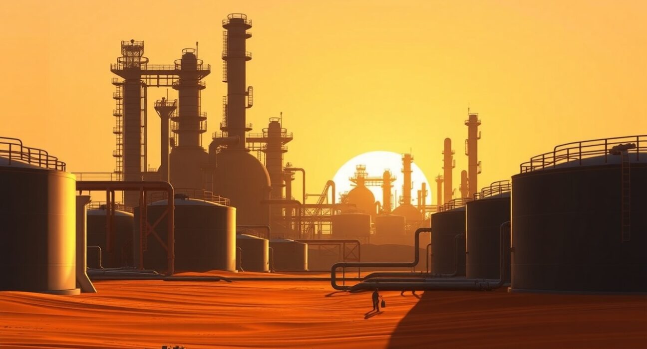 UAE oil refinery at sunset representing the United Arab Emirates exits OPEC and its impact on the global energy market.