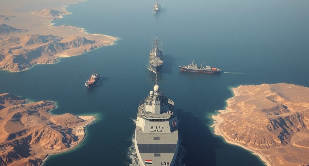 UAE naval vessel in the strategic Strait of Hormuz, a key global oil shipping lane.
