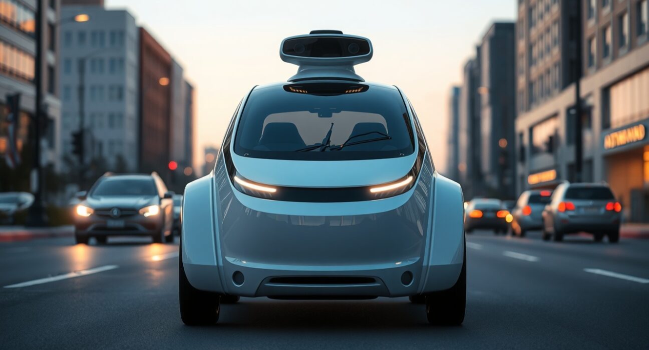 Autonomous vehicle representing Uber's $10 billion investment in robotaxi technology and fleet ownership strategy.