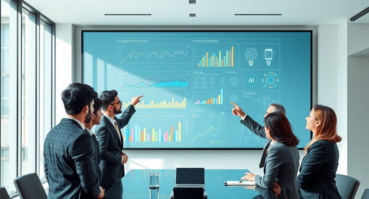 UBS analysis of AI competitive edge charts showing corporate adoption patterns and strategic implementation data across industries