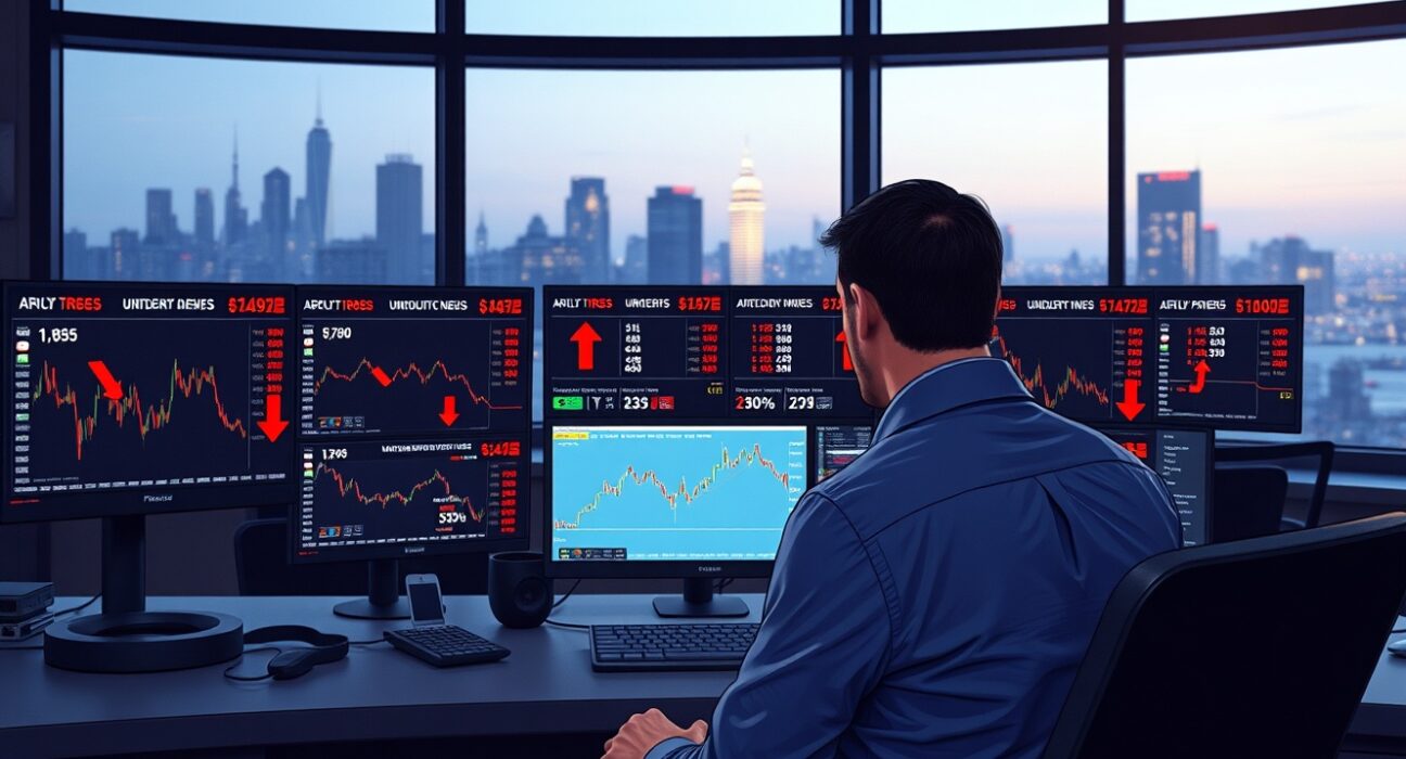 Forex trader analyzing currency volatility amid Iran conflict warnings from UBS