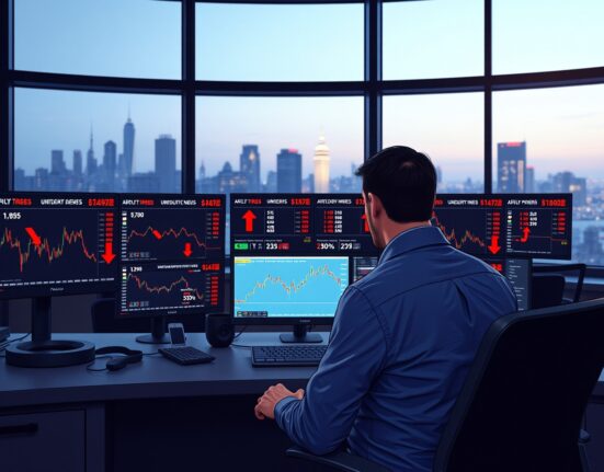 Forex trader analyzing currency volatility amid Iran conflict warnings from UBS