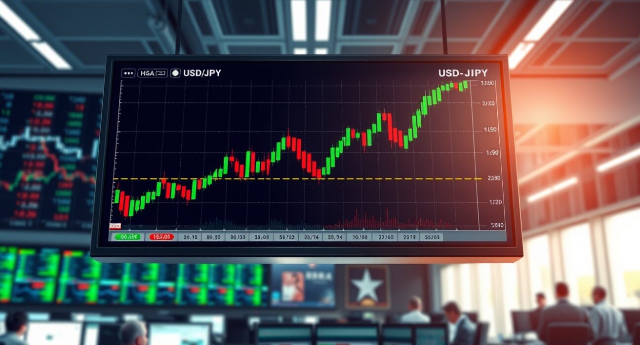USD/JPY currency chart showing upward trend driven by equity rebalancing flows analyzed by UBS