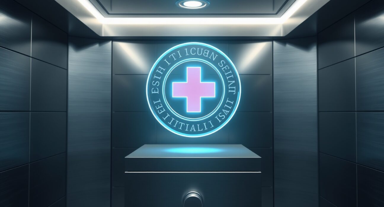 Digital Swiss Franc stablecoin token in secure bank vault representing UBS and Swiss banks' digital currency initiative.