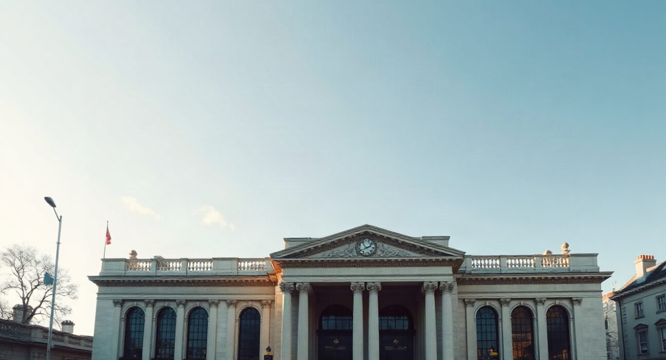 The UK Treasury building in London, representing public finances and government borrowing.
