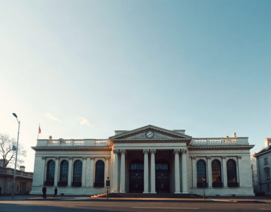 The UK Treasury building in London, representing public finances and government borrowing.