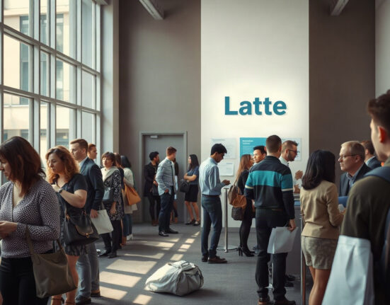Interior of a UK job centre with people seeking employment assistance