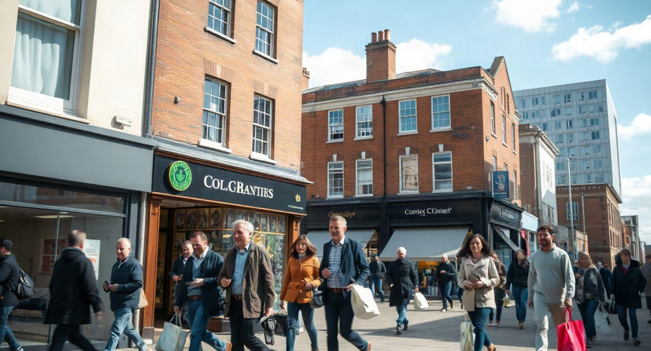Pedestrians walking on a UK high street amid economic uncertainty