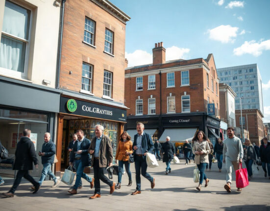 Pedestrians walking on a UK high street amid economic uncertainty