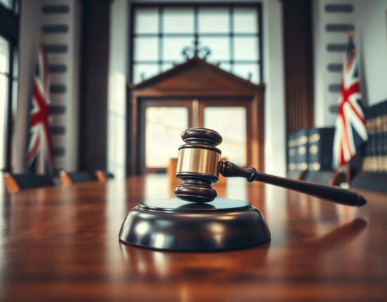 Judge's gavel on desk in UK courtroom, symbolizing court order for liquidation of crypto firm
