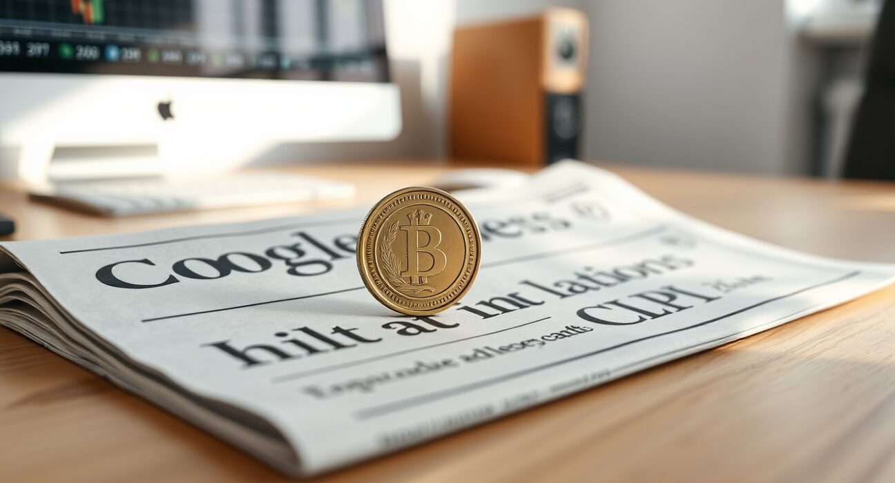 British pound coin on a financial newspaper with UK CPI and inflation headline, representing economic data and market analysis.