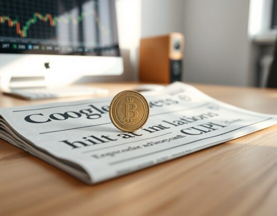 British pound coin on a financial newspaper with UK CPI and inflation headline, representing economic data and market analysis.