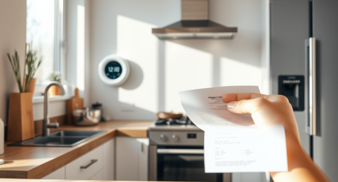 Smart meter in a UK kitchen showing low energy usage, representing temporary inflation relief from the energy price cap.
