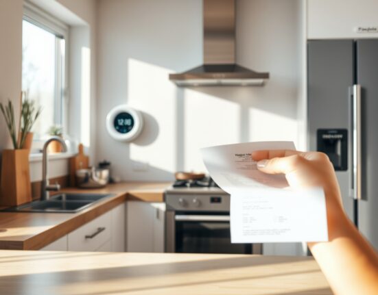 Smart meter in a UK kitchen showing low energy usage, representing temporary inflation relief from the energy price cap.