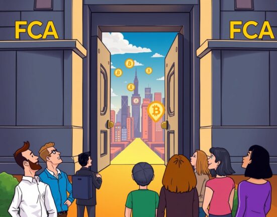 An illustration showing the UK Financial Conduct Authority easing some UK crypto regulation, opening new opportunities for firms.