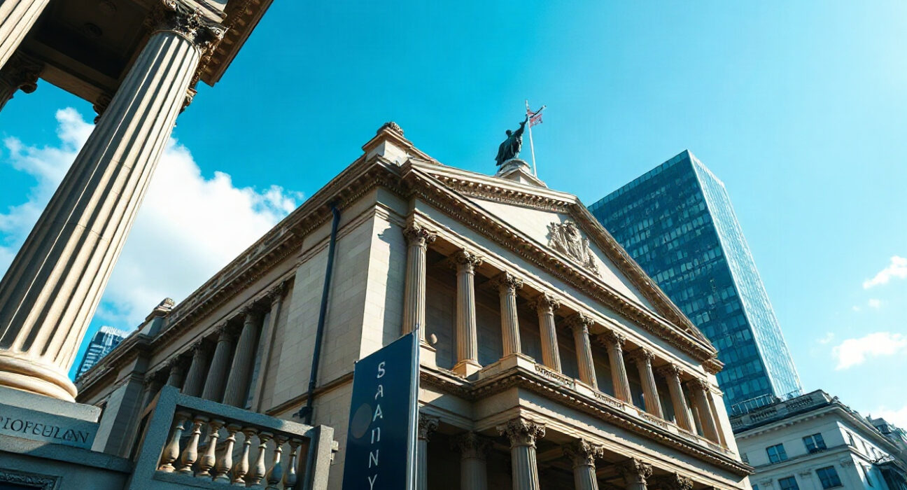 Bank of England building in London, representing UK economic policy and fiscal challenges.