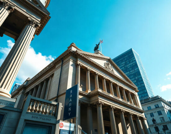 Bank of England building in London, representing UK economic policy and fiscal challenges.