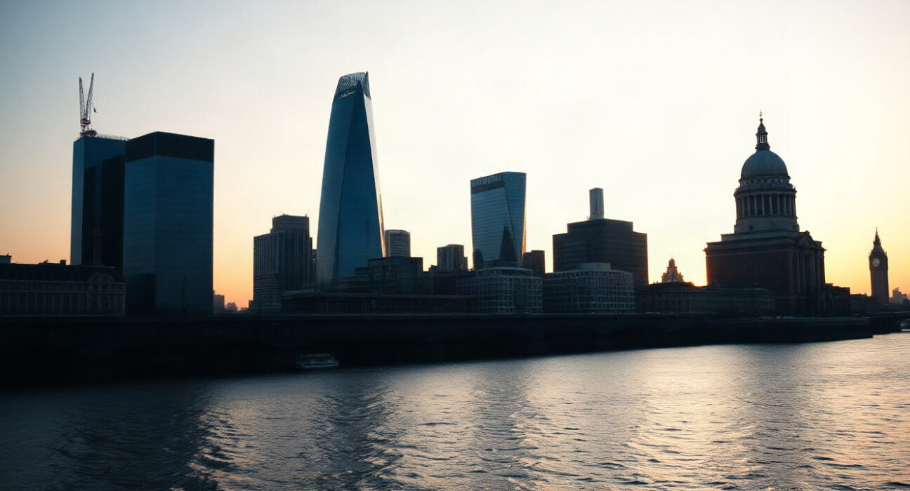 London skyline at dawn symbolizing UK economic stagnation and stabilization signs