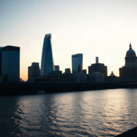 London skyline at dawn symbolizing UK economic stagnation and stabilization signs