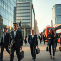 Professionals walking in London financial district during daytime