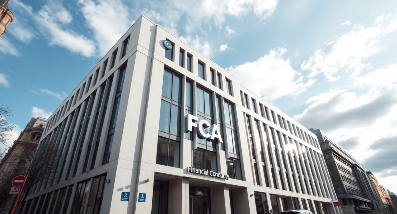 Exterior of the UK Financial Conduct Authority headquarters in London on a clear day.