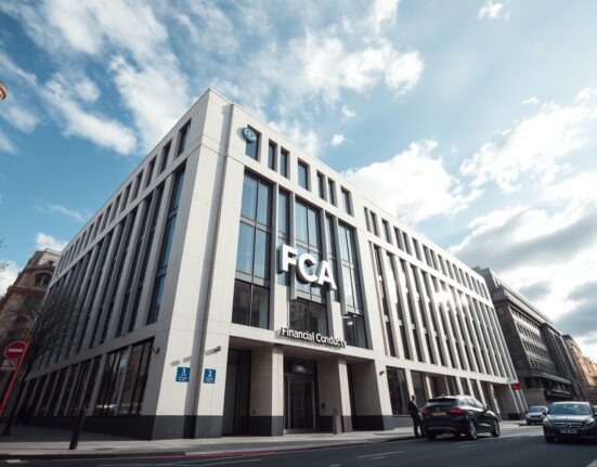 Exterior of the UK Financial Conduct Authority headquarters in London on a clear day.