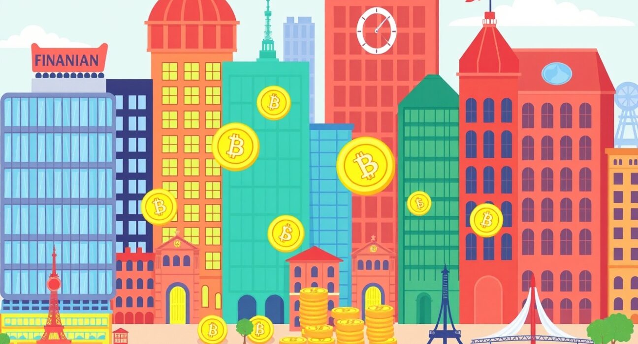 UK stablecoin sandbox facilitating regulated cryptocurrency innovation with digital coins and financial buildings