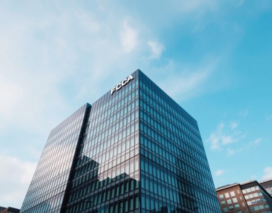 Exterior view of the Financial Conduct Authority headquarters in London on a cloudy day