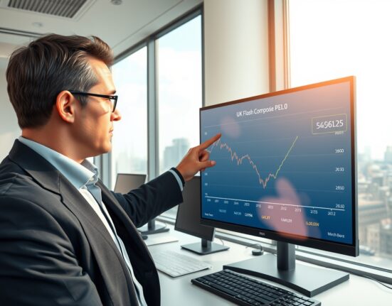 Economic analyst reviewing UK Composite PMI data showing March 2025 slowdown