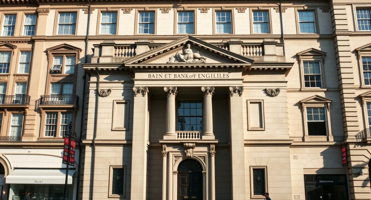 The Bank of England building, central to UK GDP and interest rate decisions.