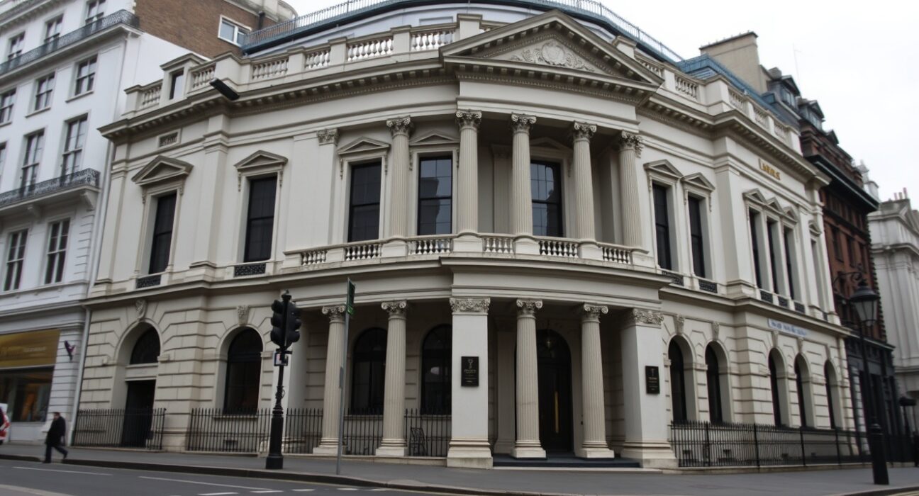 Bank of England building in London on an overcast day, representing UK economic data.
