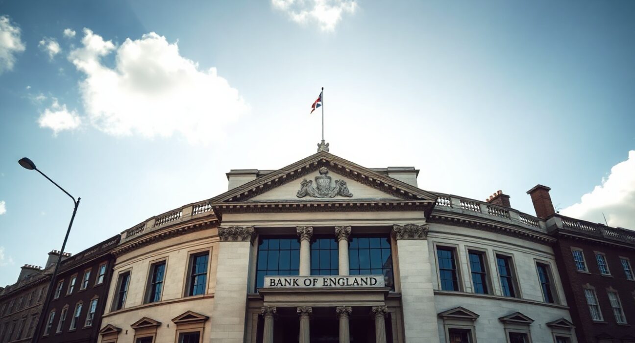Bank of England building in London, UK, on a clear day.