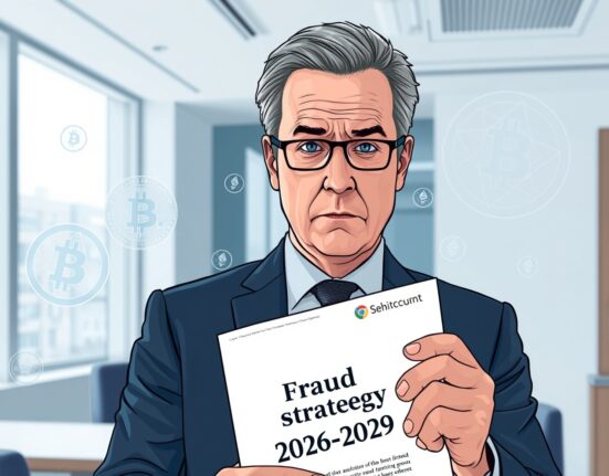 UK government official discussing cryptocurrency fraud risks in 2026-2029 strategy document